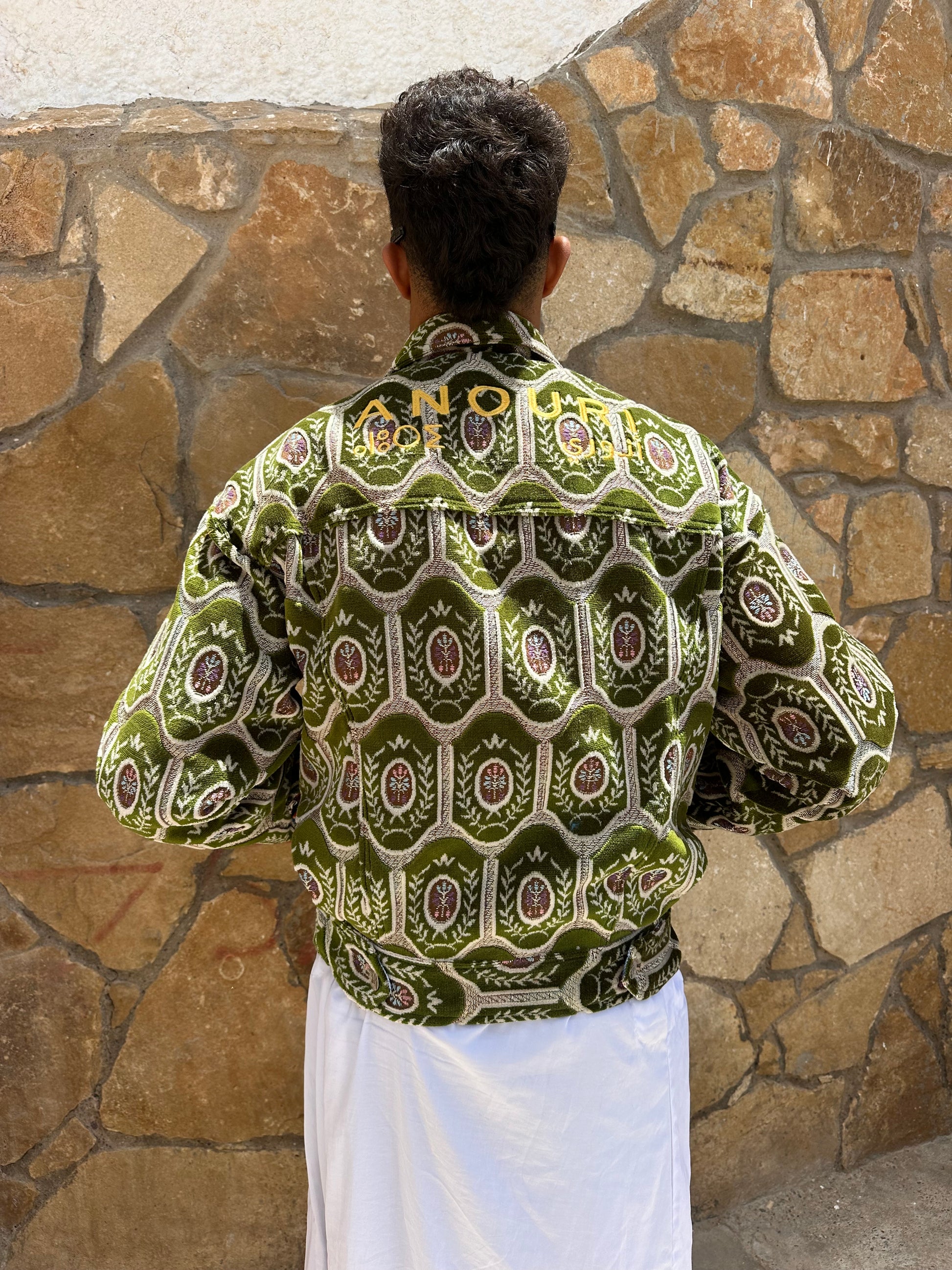 Moroccan hand made light Green  with unique design carpet Jacket UNISEX