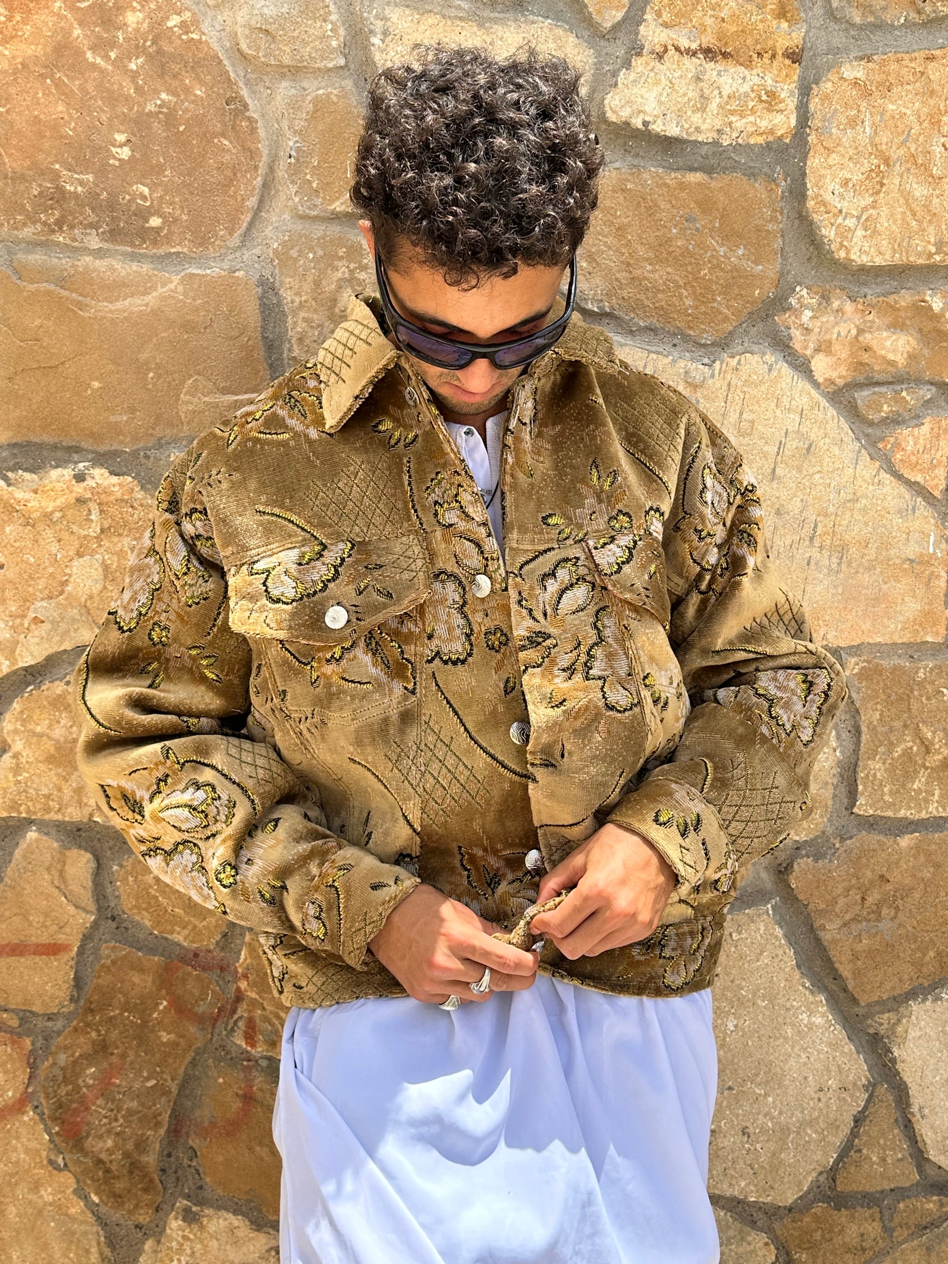 Moroccan hand made Yellow with unique design carpet Jacket UNISEX