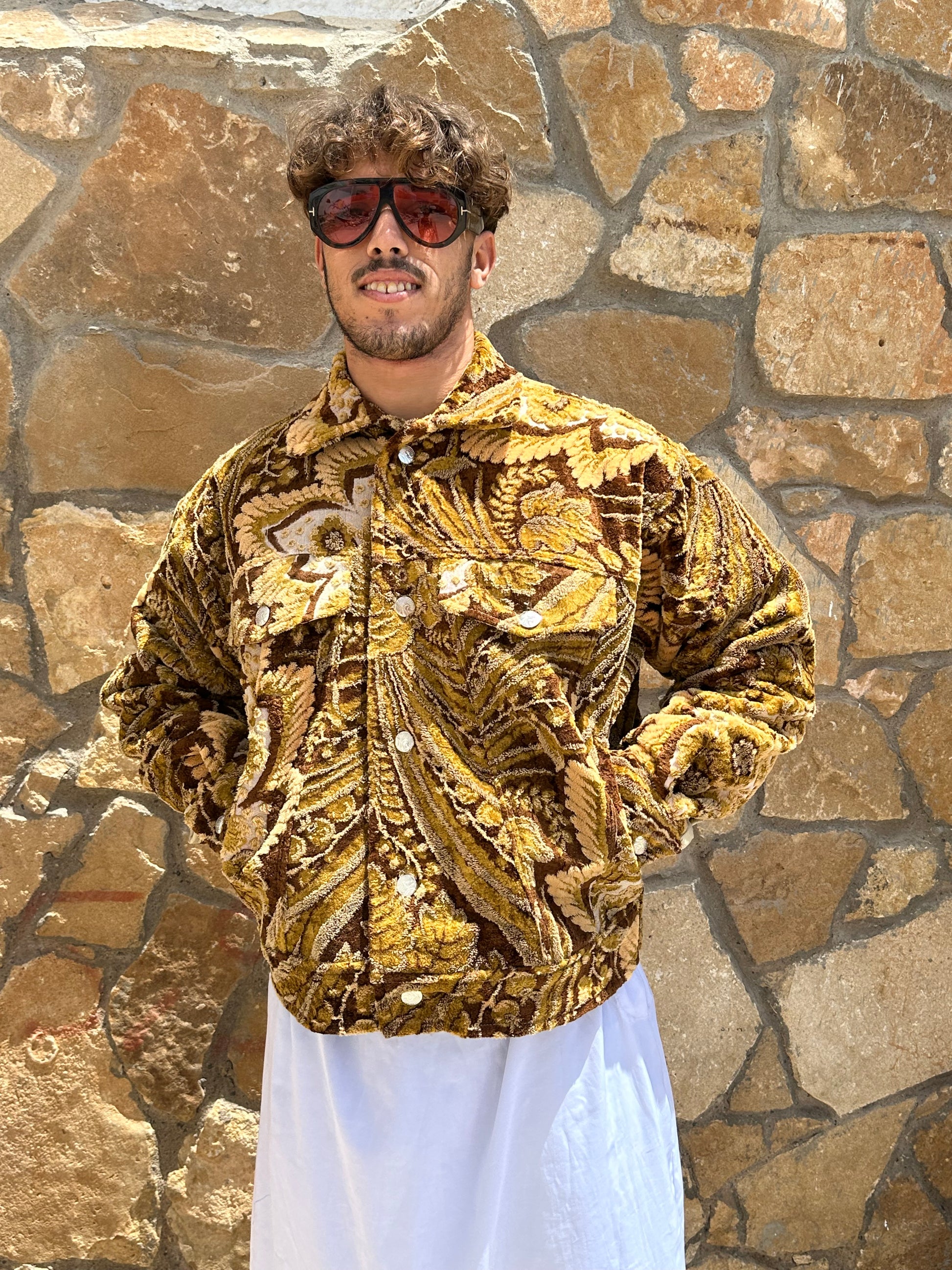 Moroccan hand made Brown and yellow with unique design carpet Jacket UNISEX