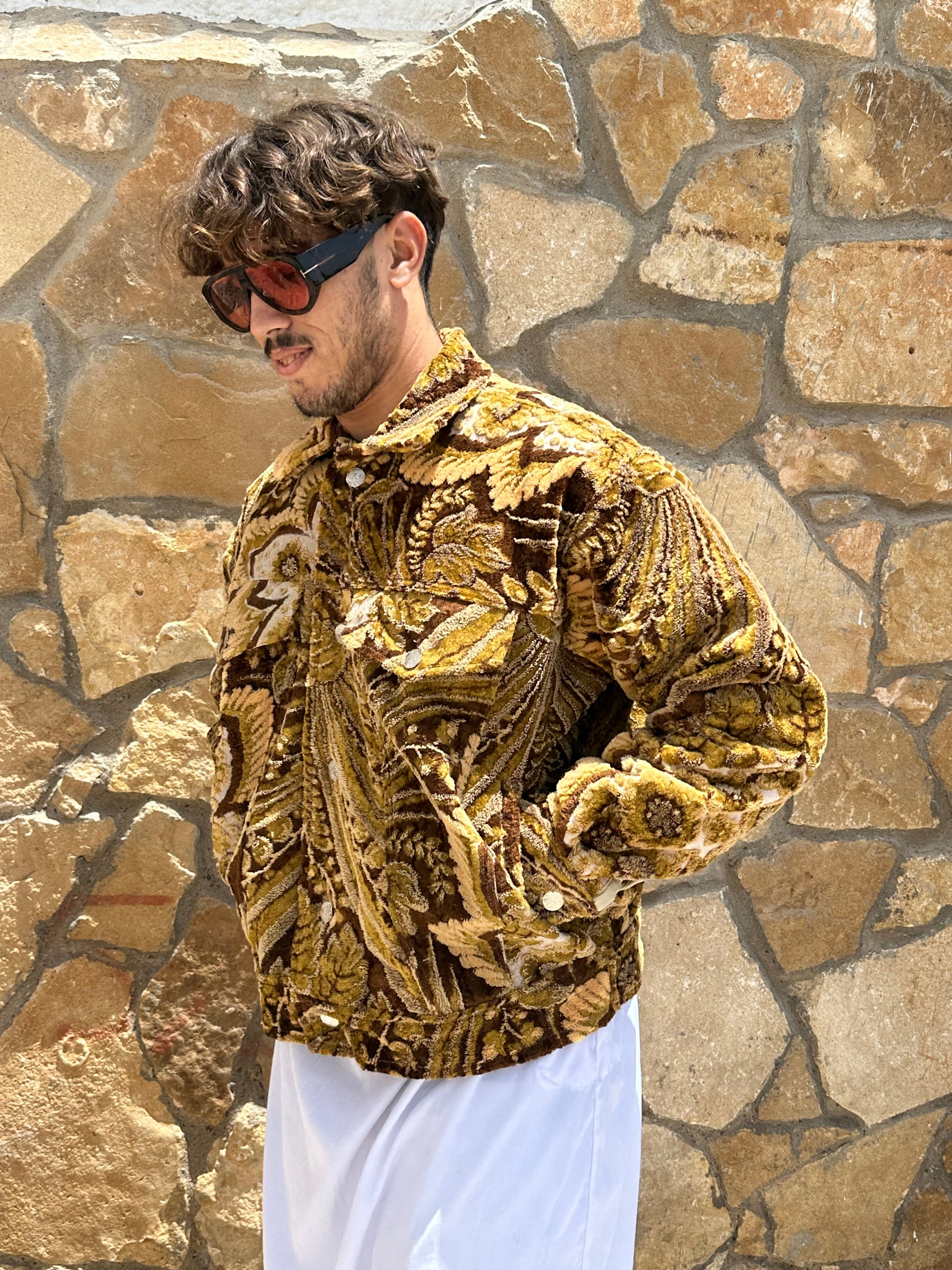 Moroccan hand made Brown and yellow with unique design carpet Jacket UNISEX