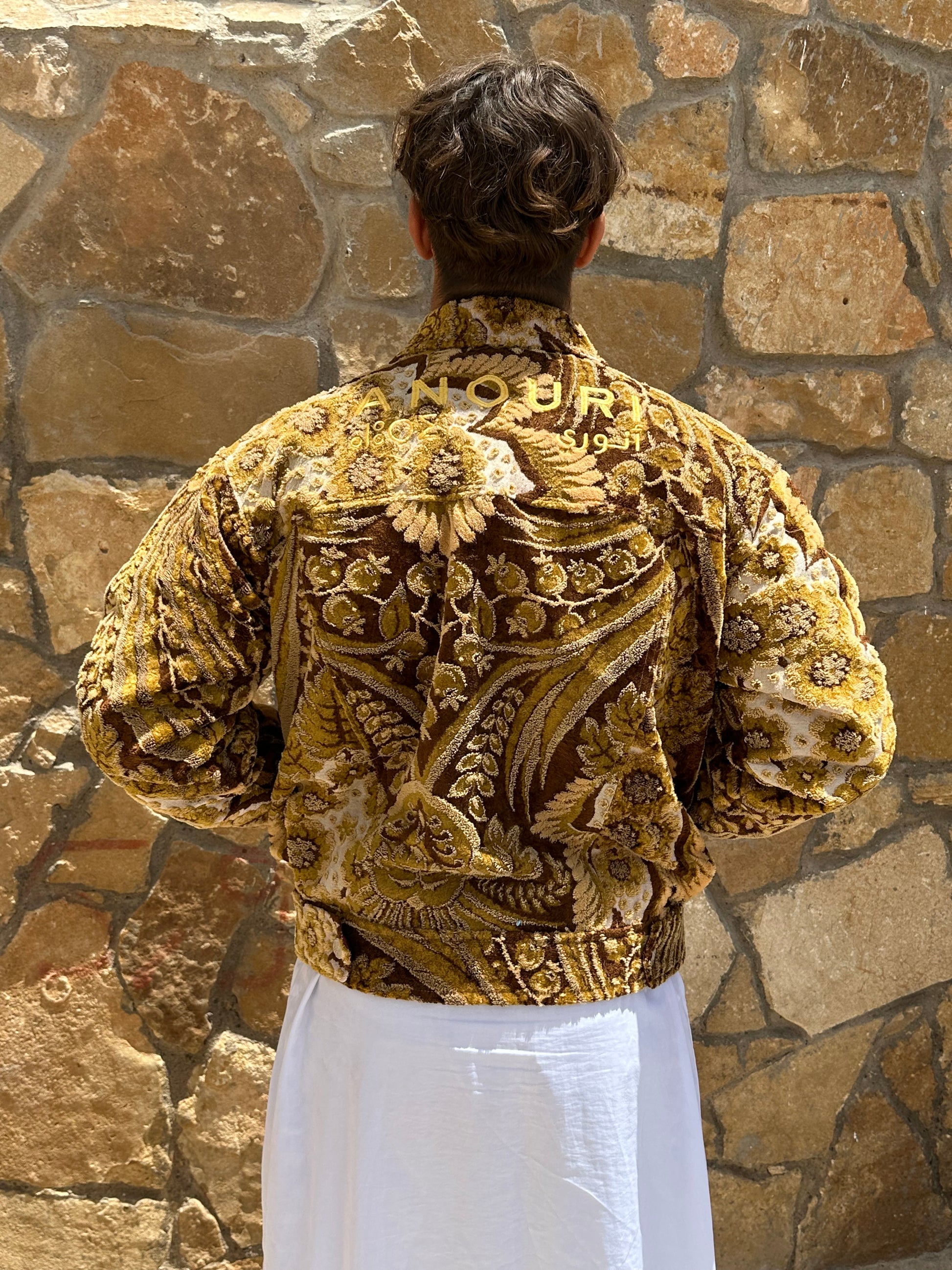 Moroccan hand made Brown and yellow with unique design carpet Jacket UNISEX