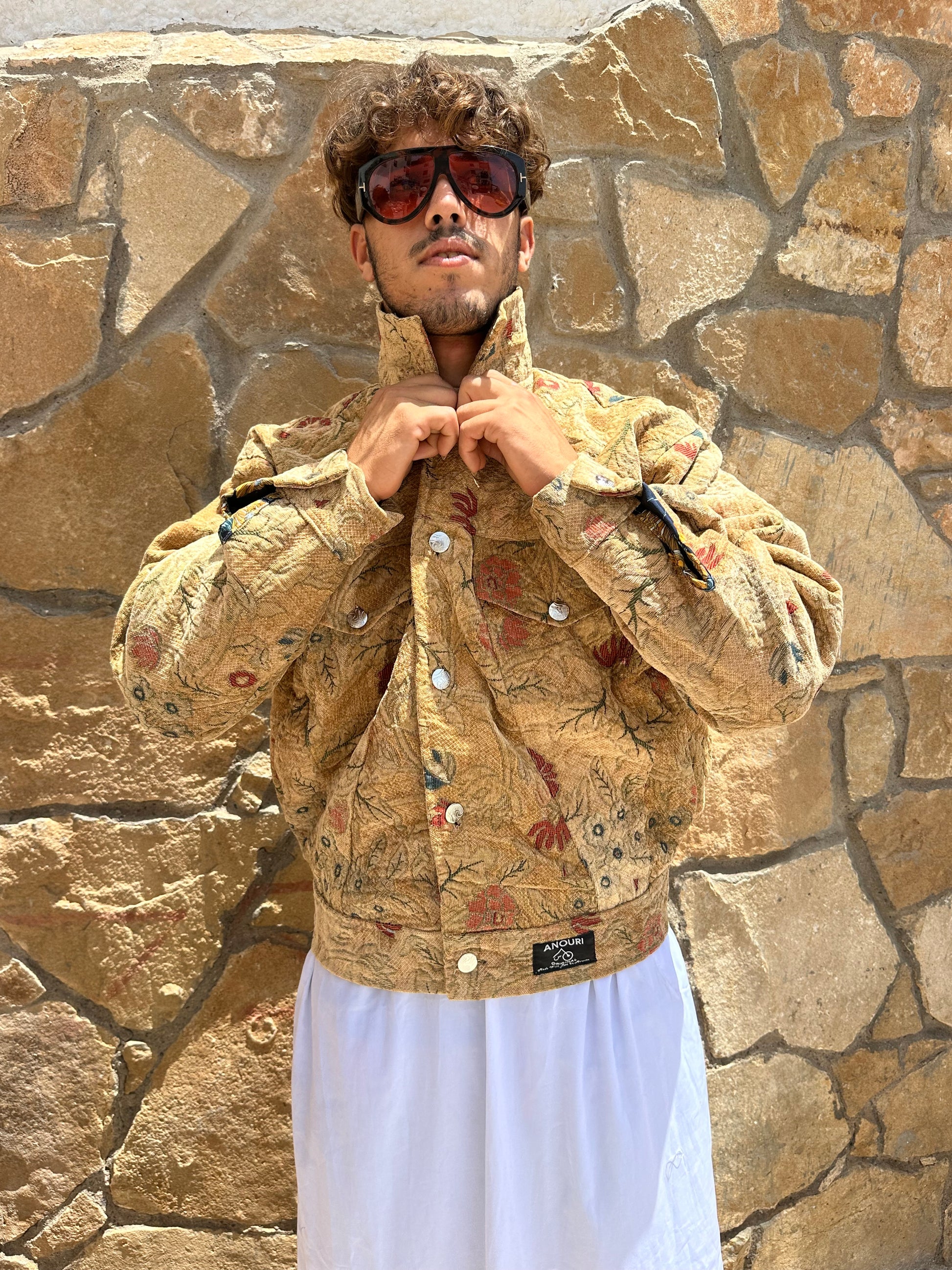 Moroccan hand made beige  with unique design carpet Jacket UNISEX