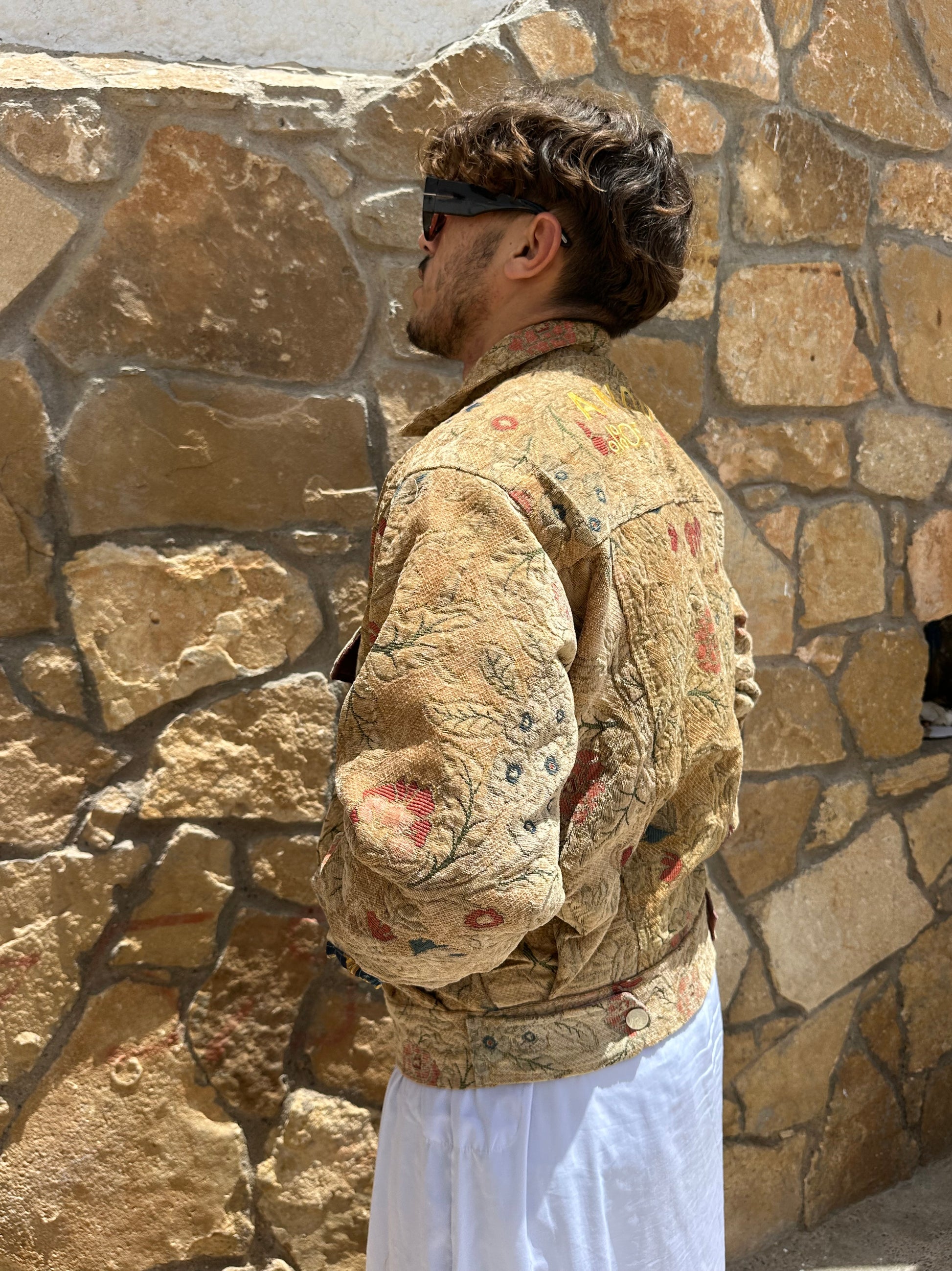 Moroccan hand made beige  with unique design carpet Jacket UNISEX