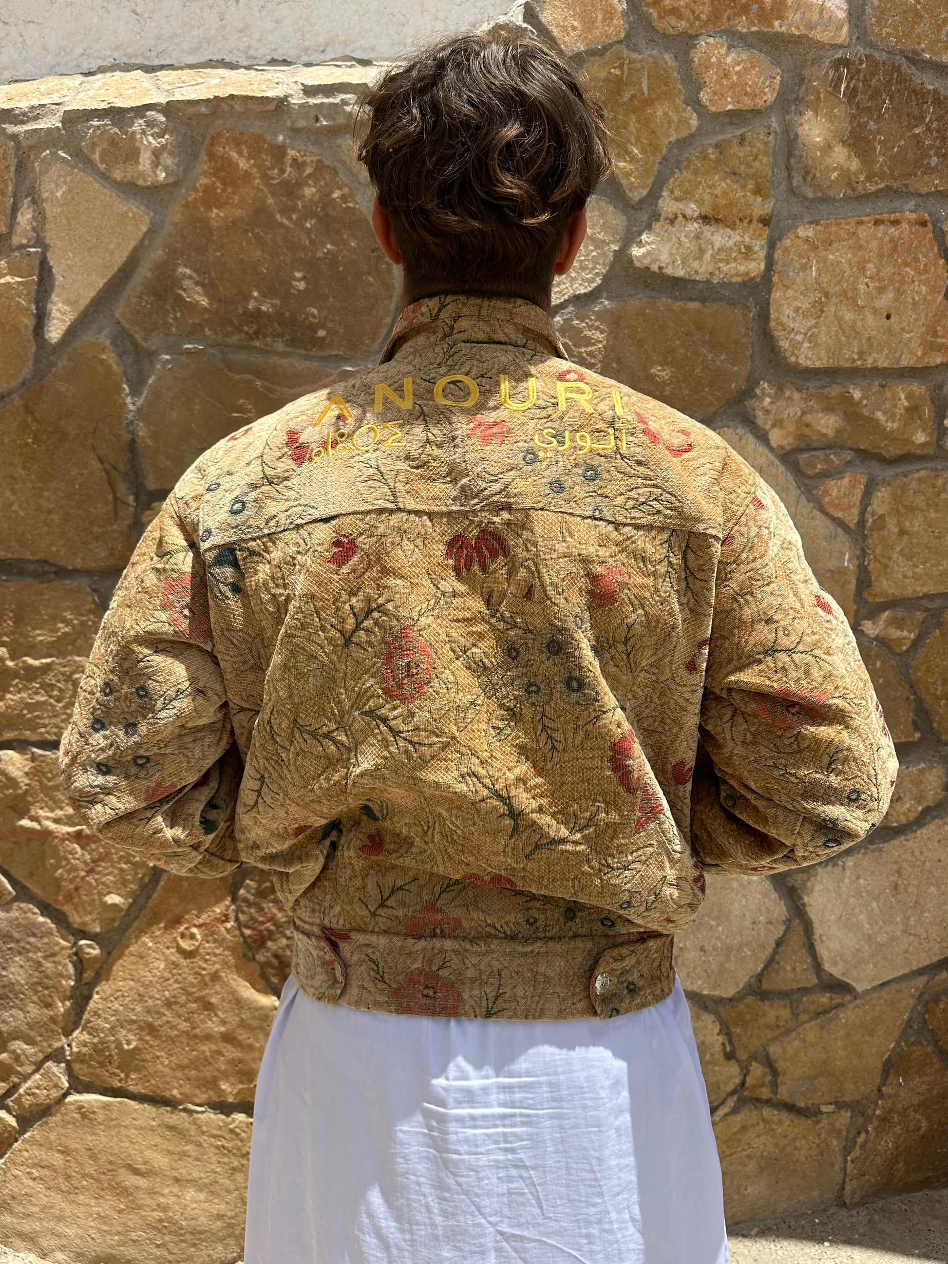 Moroccan hand made beige  with unique design carpet Jacket UNISEX
