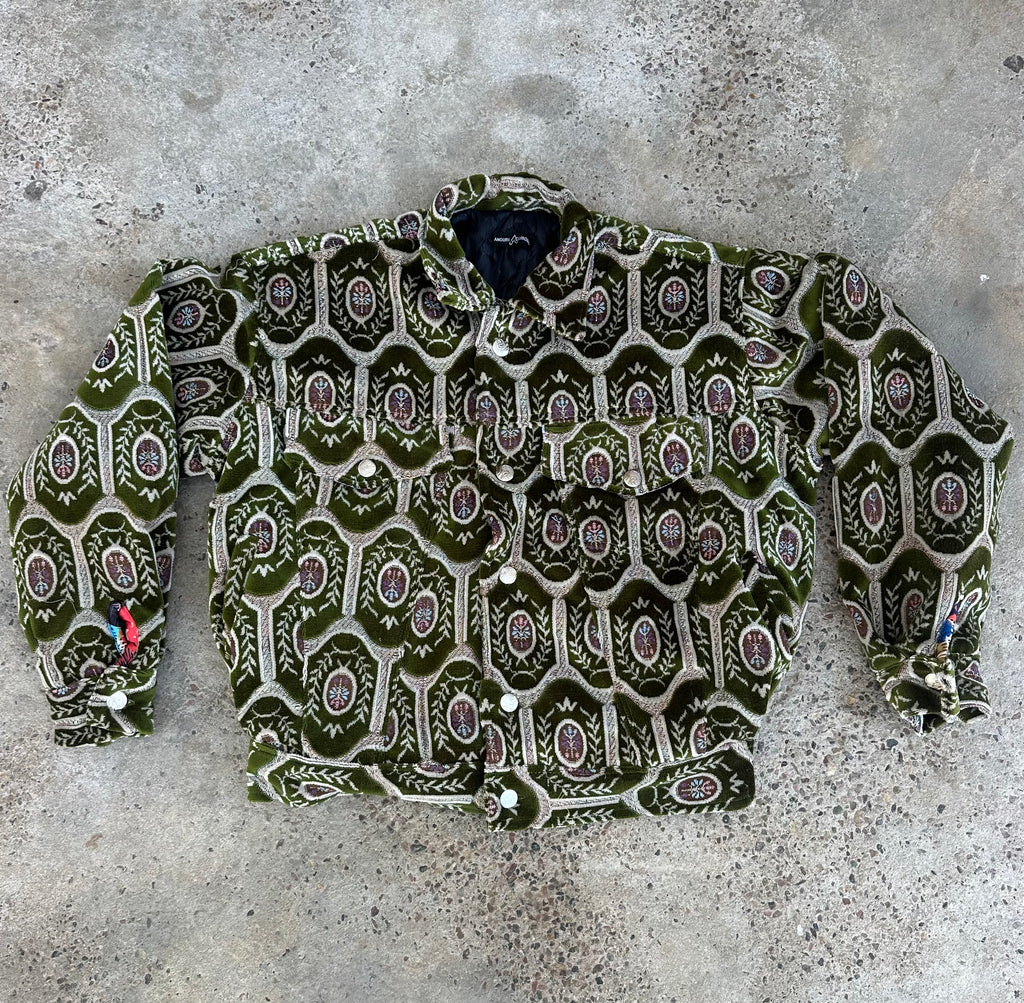 Moroccan hand made light Green  with unique design carpet Jacket UNISEX