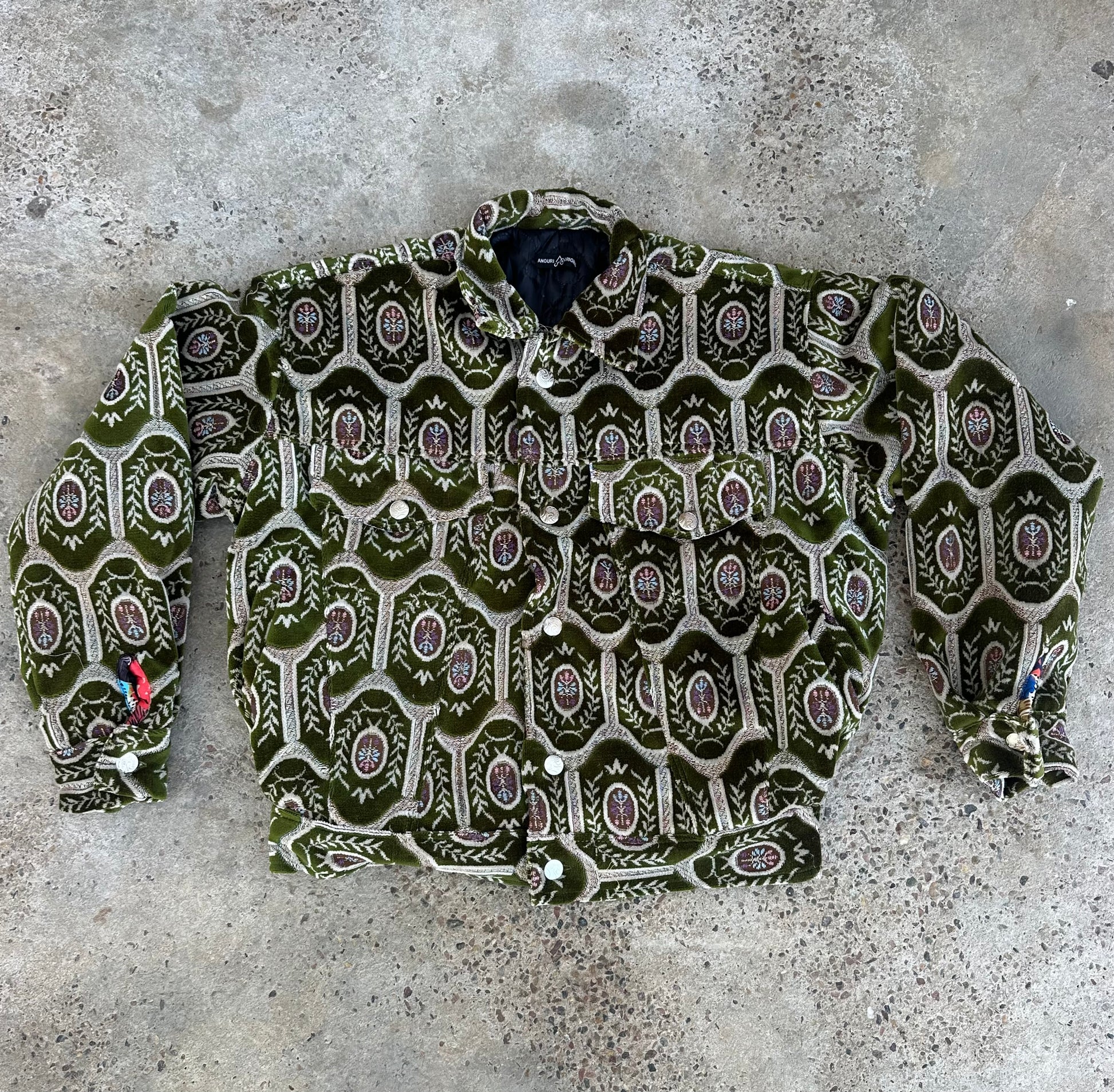 Moroccan hand made light Green  with unique design carpet Jacket UNISEX