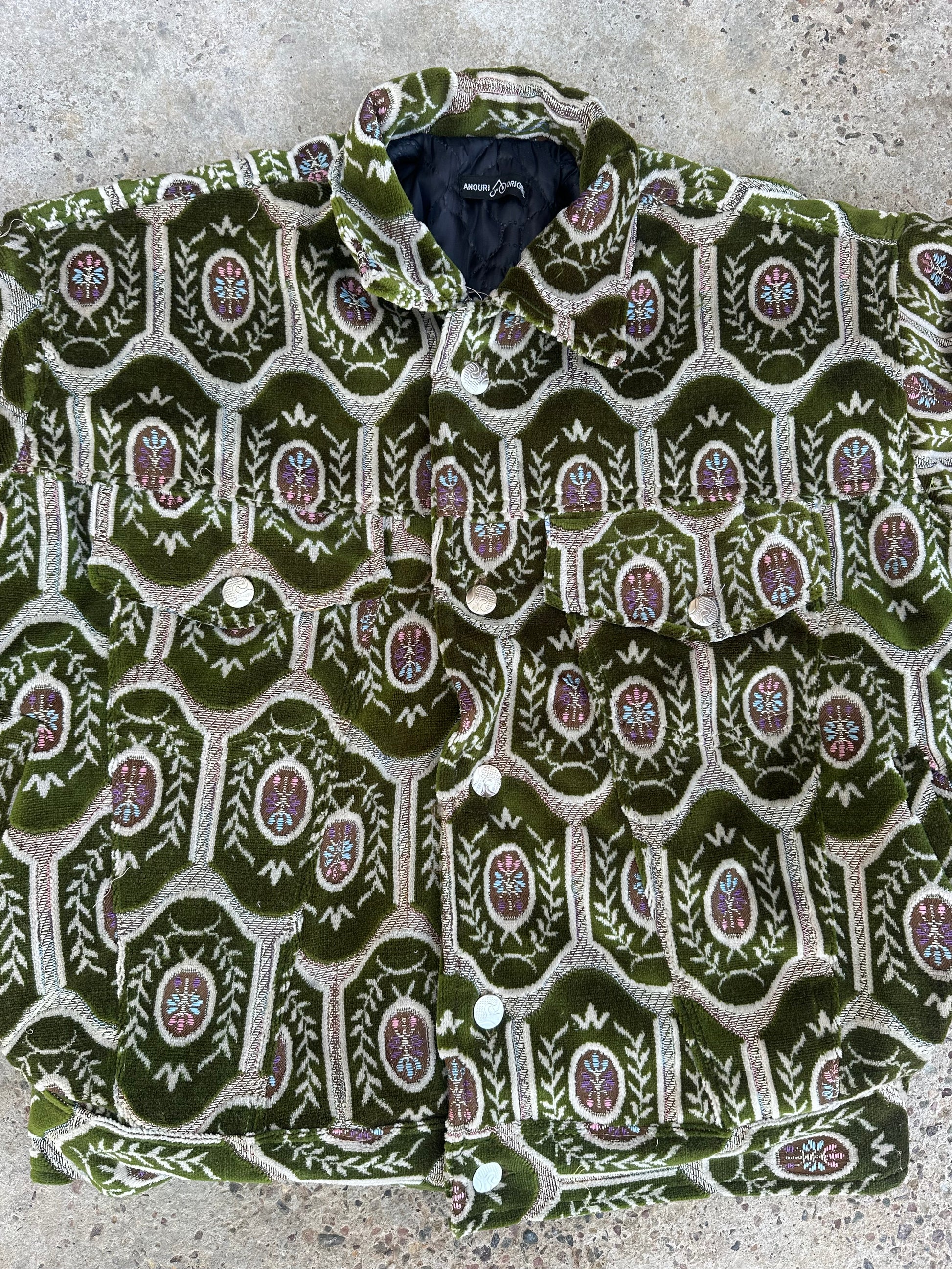 Moroccan hand made light Green  with unique design carpet Jacket UNISEX