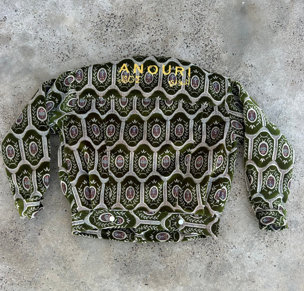 Moroccan hand made light Green  with unique design carpet Jacket UNISEX