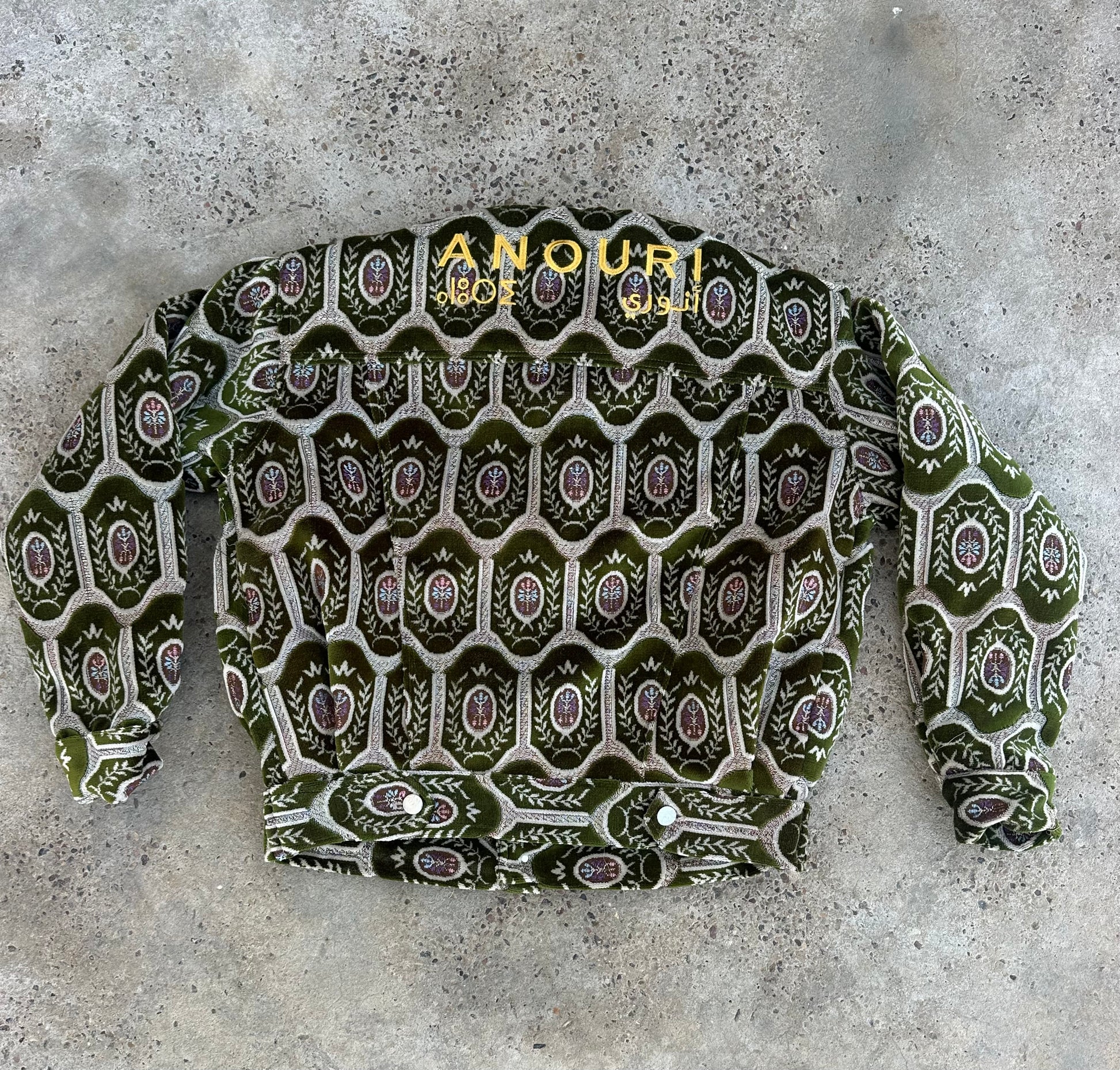 Moroccan hand made light Green  with unique design carpet Jacket UNISEX