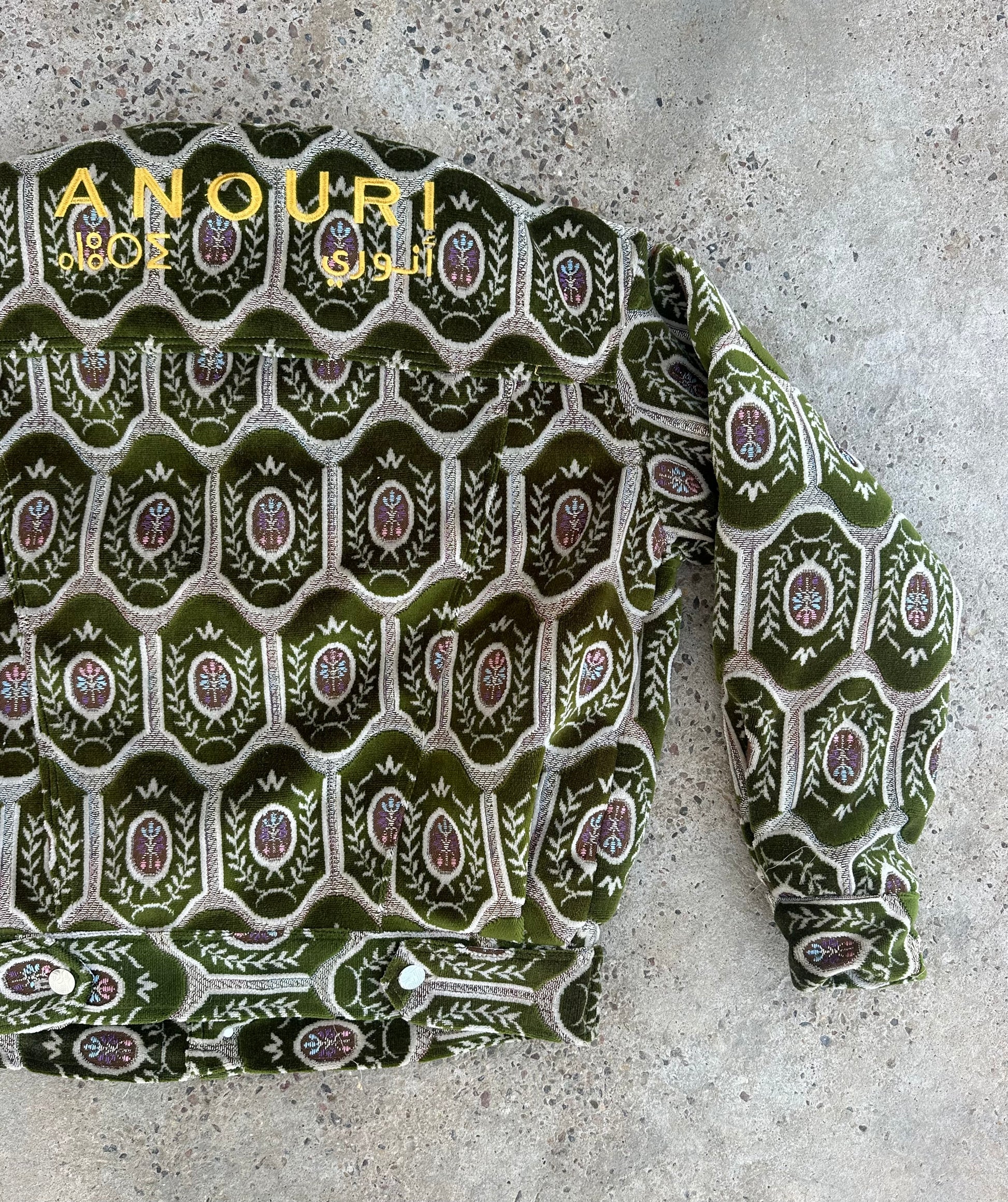 Moroccan hand made light Green  with unique design carpet Jacket UNISEX