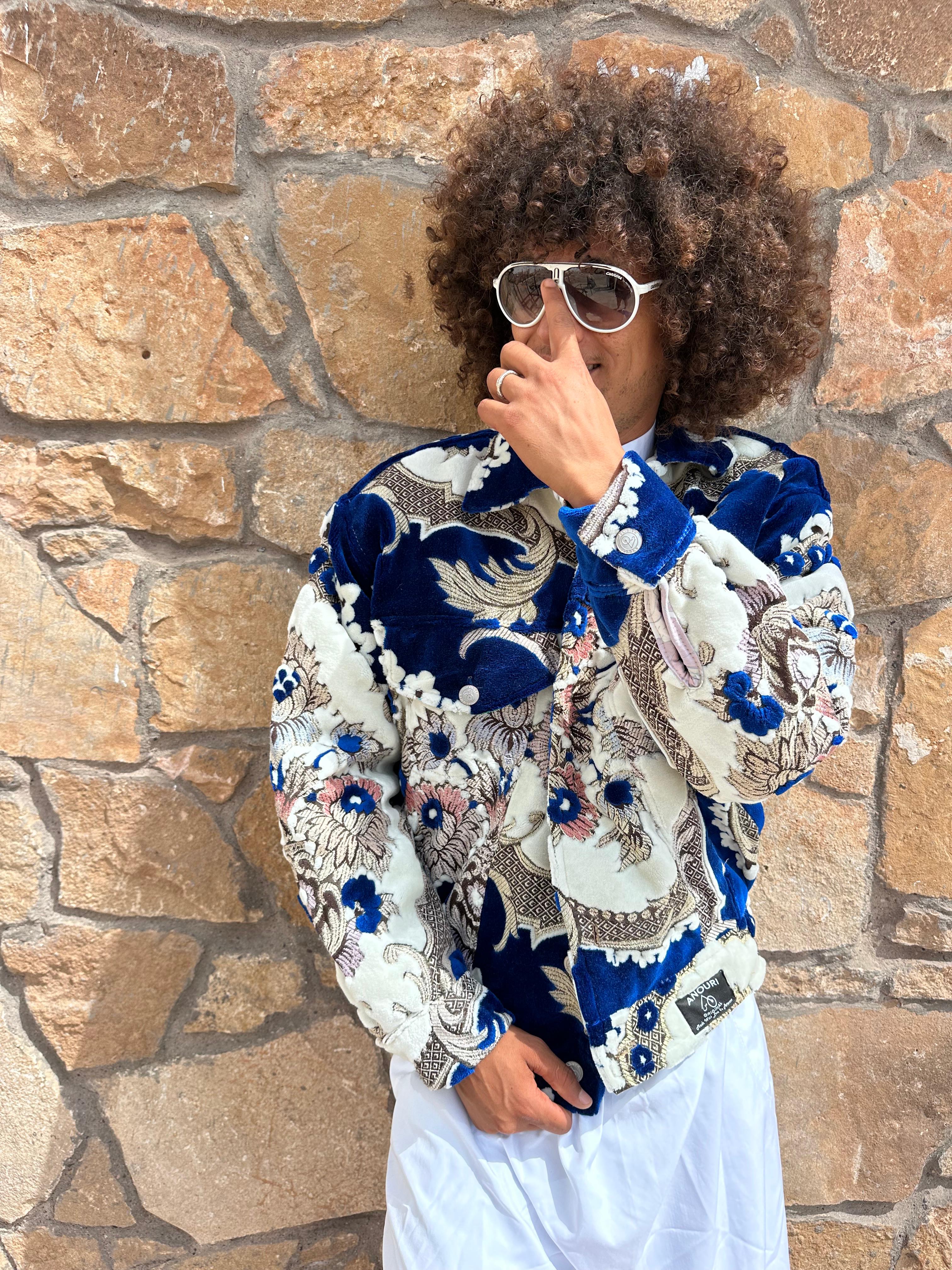 Moroccan hand made blue with unique design carpet Jacket UNISEX