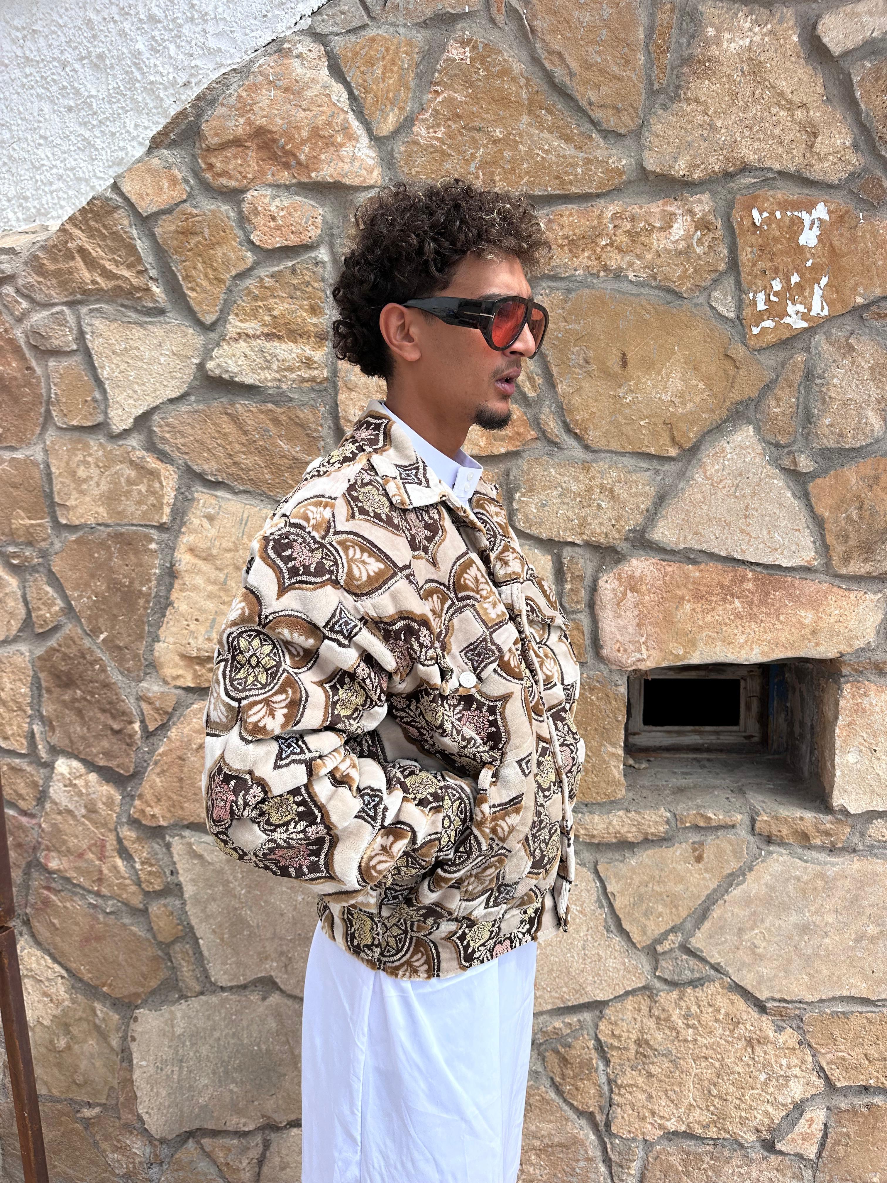 Moroccan hand made brown with unique design carpet Jacket UNISEX