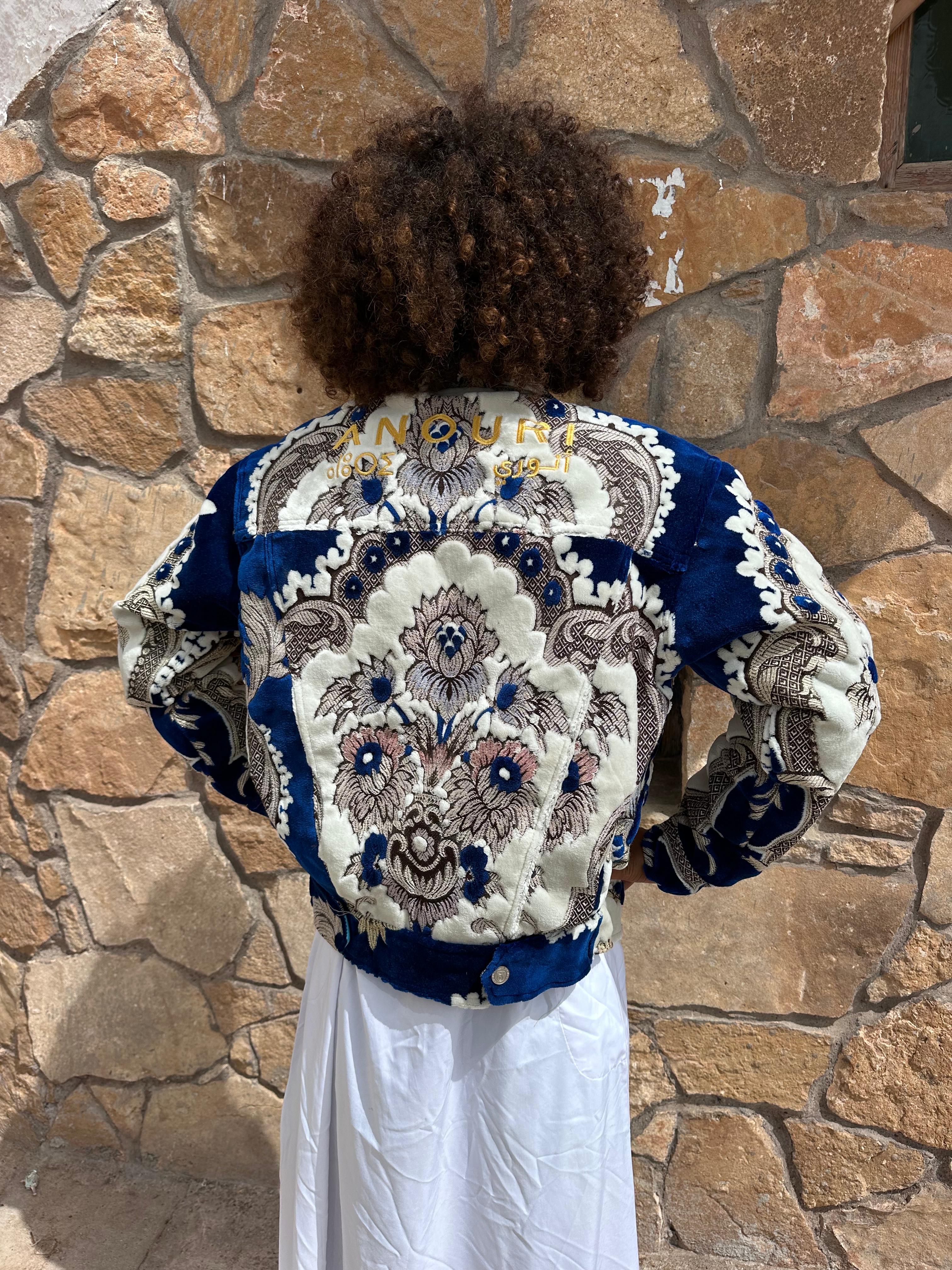 Moroccan hand made blue with unique design carpet Jacket UNISEX