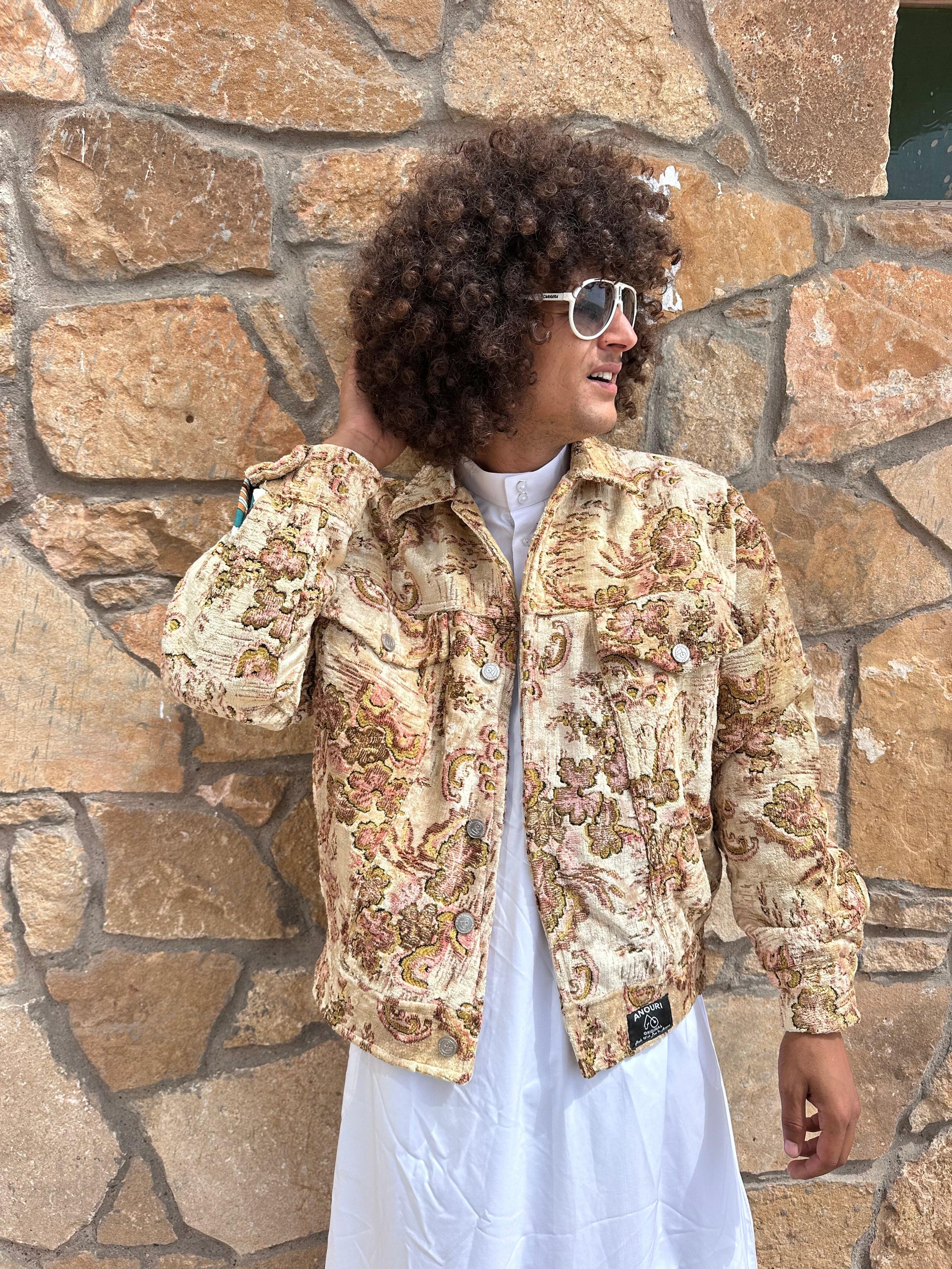 Moroccan hand made yellow with unique design carpet Jacket UNISEX