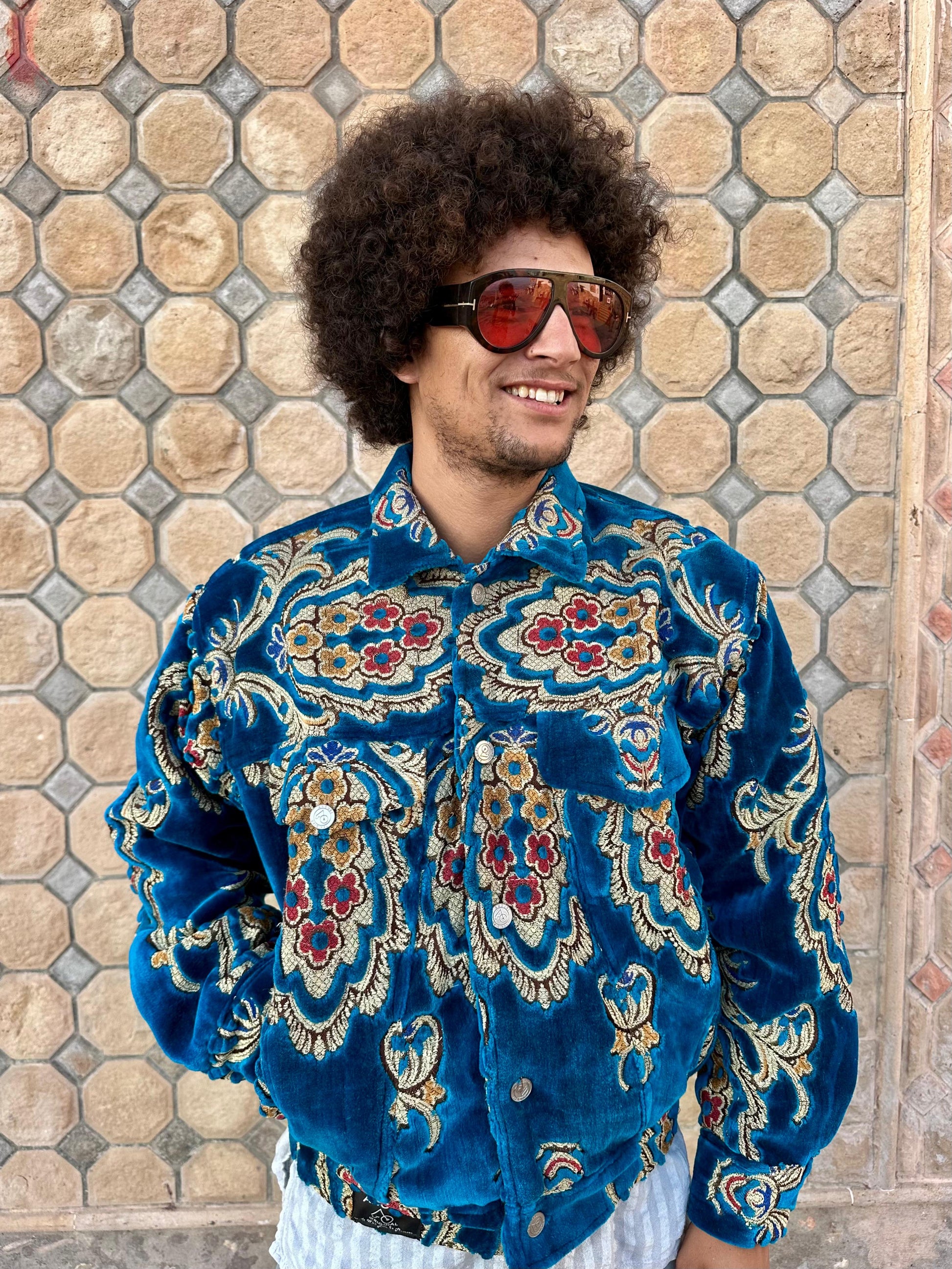 Moroccan hand made blue with unique design carpet Jacket UNISEX